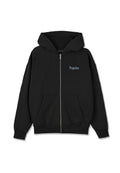 Schwarze Zip-Hoodie aus Baumwollmischung, mit einer Kängurutasche und blauem "Pegador"-Logo auf der linken Brust. Verstellbare Kapuze mit Kordelzug.