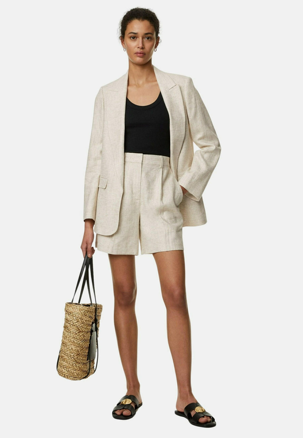 Marks & Spencer LINEN BLEND HIGH WAISTED PLEAT FRONT