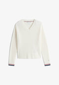 Tommy Hilfiger CABLE KNIT V-NECK - Jumper - ivory petal rwb tip
