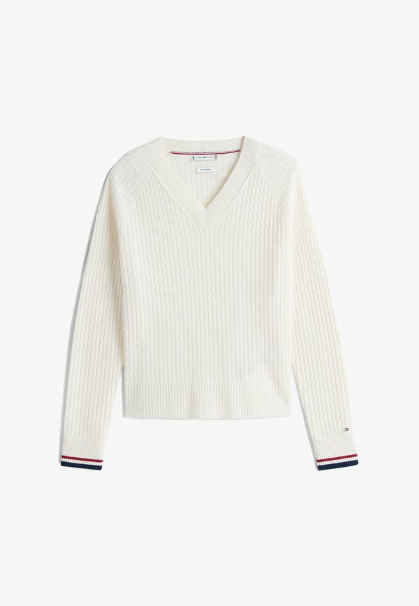 Tommy Hilfiger CABLE KNIT V-NECK - Jumper - ivory petal rwb tip