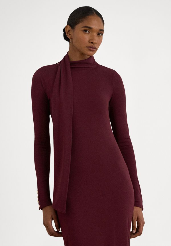 Lauren Ralph Lauren SCARF-TRIM COTTON-BLEND RIB-KNIT DRESS