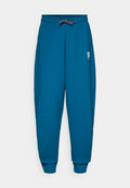 Teal Jogginghosen aus weichem Stoff, mit elastischem Bund und Kordelzug, seitlichen Taschen und einem bedruckten Logo auf dem linken Oberschenkel.