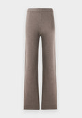 Braune, weite Hosen aus weichem Stoff. Mit einem gerippten, elastischen Bund und gerader Silhouette, ohne Taschen oder bemerkenswerte Akzente.