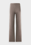 Braune, weite Hosen aus weichem Stoff. Mit einem gerippten, elastischen Bund und gerader Silhouette, ohne Taschen oder bemerkenswerte Akzente.