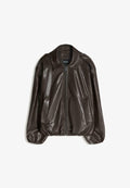 Bershka BALLOON - Faux leather jacket - dark brown