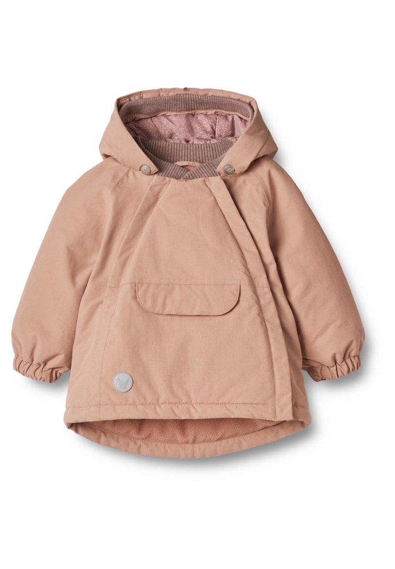 Helle rosa Kapuzenjacke mit einer Fronttasche, elastischen Bündchen und einem weichen Innenfutter. Verfügt über Knopfakzente und ein lässiges Design.