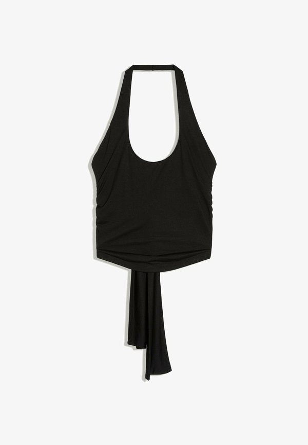 Bershka HALTER NECK TOP WITH BACK KNOT - Top - black