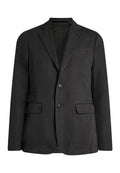 Schwarzer Leinenblazer mit einem einreihigen Design, zwei Vorderaschen und drei Knöpfen. Verfügt über einen Reverskragen und eine strukturierte Silhouette.