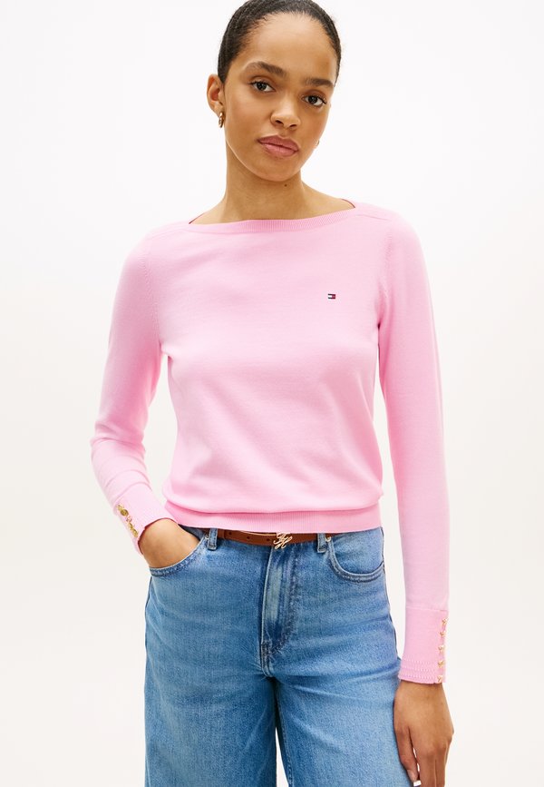 Tommy Hilfiger GOLD-TONE BUTTON JERSEY BOAT NECK JUMPER - Jumper - rose petal