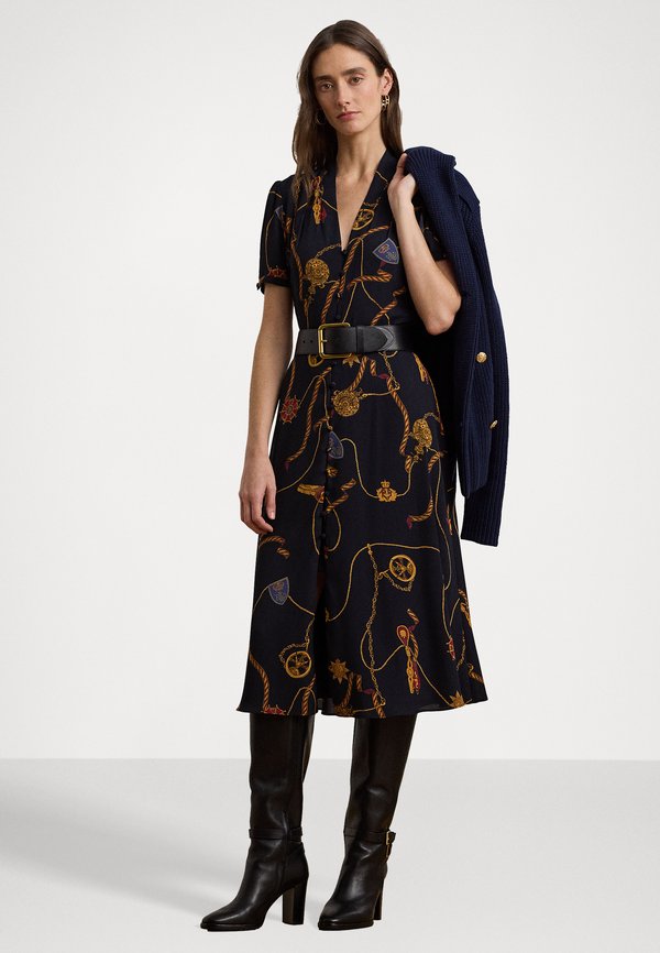 Lauren Ralph Lauren PRINT BELTED GEORGETTE PUFF SLEEVE DRESS