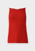 Rotes, geripptes Tanktop mit geradem Ausschnitt und figurbetonter Silhouette, aus glattem Stoff gefertigt. Keine sichtbaren Verschlüsse oder Muster.
