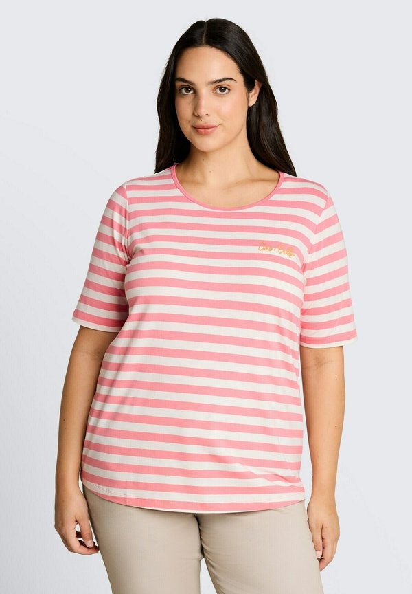 TOM TAILOR TOM TAILOR T-SHIRT PLUS SIZE - T-SHIRT MIT STICKEREI - Print T-shirt - pink white stripe