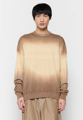 Braun ombre Pullover mit gestrickter Textur, runder Ausschnitt und langen Ärmeln. Gerippte Bündchen und Saum. Sanfter Farbverlauf von hell zu dunkel.