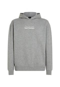 Grau Hoodie aus weichem Fleece-Material. Verfügt über eine Kängurutasche und eine Kapuze mit Kordelzug. "The Future Surf Society"-Logo auf der Vorderseite gedruckt.