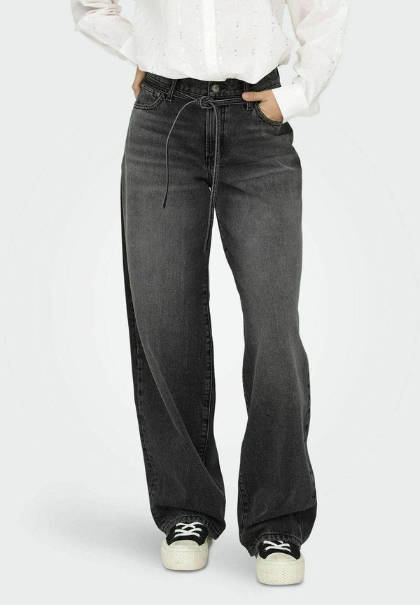 ONLY Straight fit ONLGIANNA Mid waist Balloon - Straight leg jeans - washed black