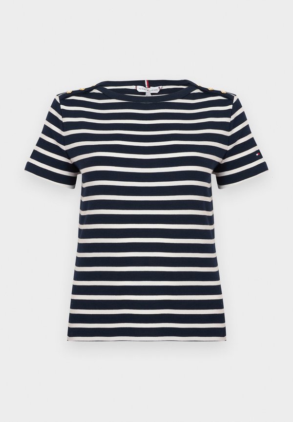 Tommy Hilfiger GOLD-TONE BUTTON SLIM BOAT NECK T-SHIRT