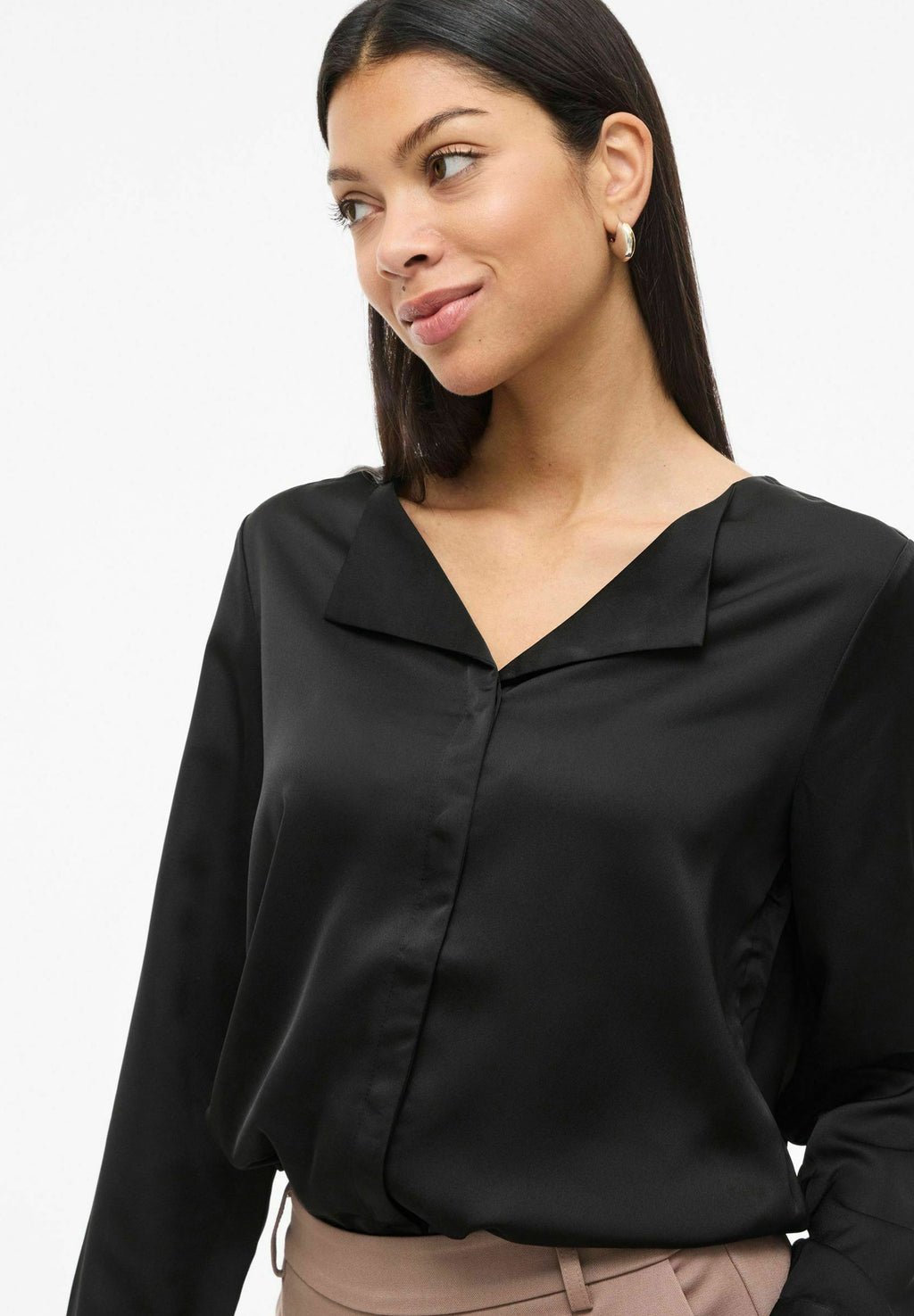 VILA VIELLETTE V-NECK L/S SATIN SHIRT - NOOS