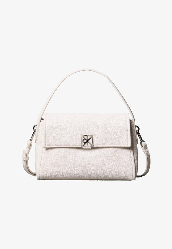 Calvin Klein EMBLEM HW PEBBLE SHOULDER BAG 25 - Handbag - white alyssum