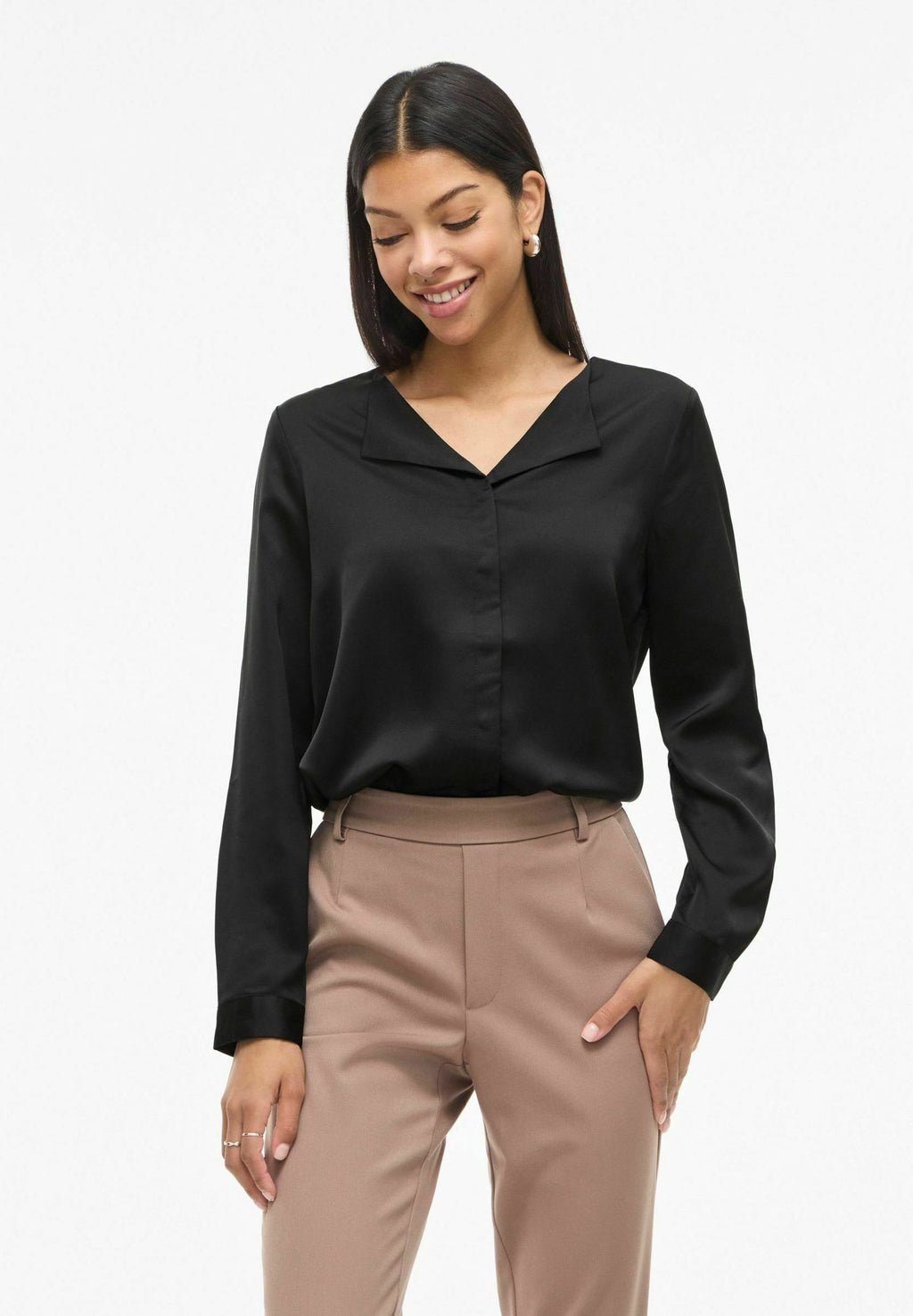 VILA VIELLETTE V-NECK L/S SATIN SHIRT - NOOS