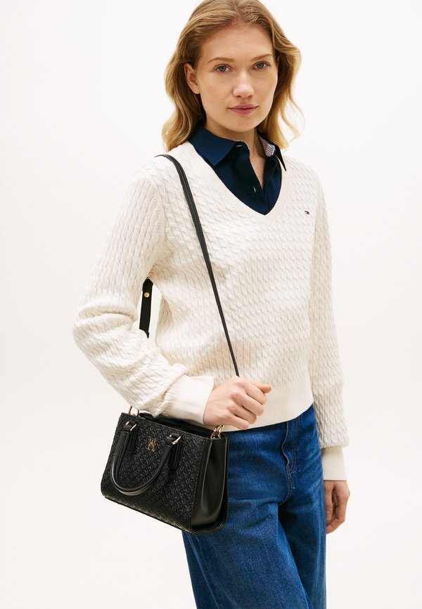 Tommy Hilfiger TH MONOGRAM CROSSBODY TOTE BAG - Handbag - black