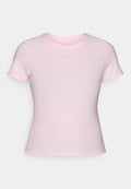 Rosa kurzärmeliges Sport-T-Shirt aus glattem Stoff. Verfügt über ein kleines weißes Nike-Logo auf der Vorderseite. Eng anliegendes Design mit Rundhalsausschnitt.