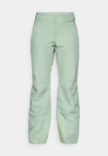 Helle grüne Outdoor-Hosen aus einem glatten, wasserabweisenden Material. Verfügt über zwei Knöpfe am Bund und verstärkte untere Bereiche.