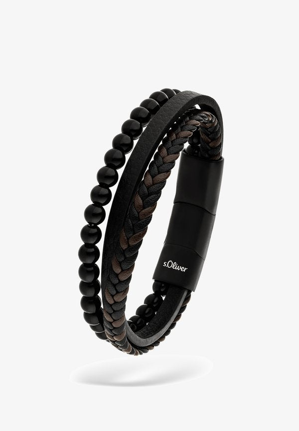 s.Oliver LEATHER BEADS - Bracelet - schwarz
