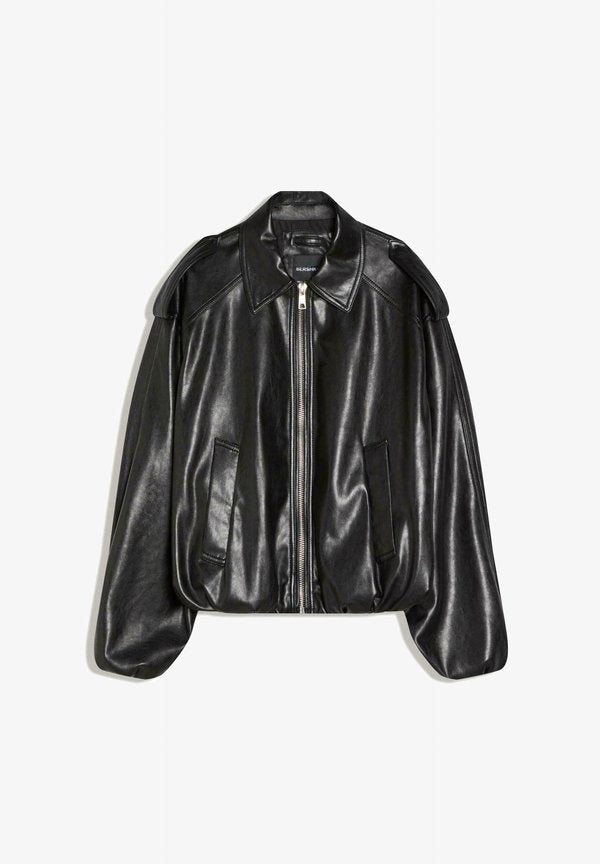 Bershka BALLOON - Faux leather jacket - black