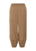 Braune, lässig geschnittene Hose aus weichem Stoff, mit einem elastischen Bund, seitlichen Taschen und elastischen Bündchen am Saum.