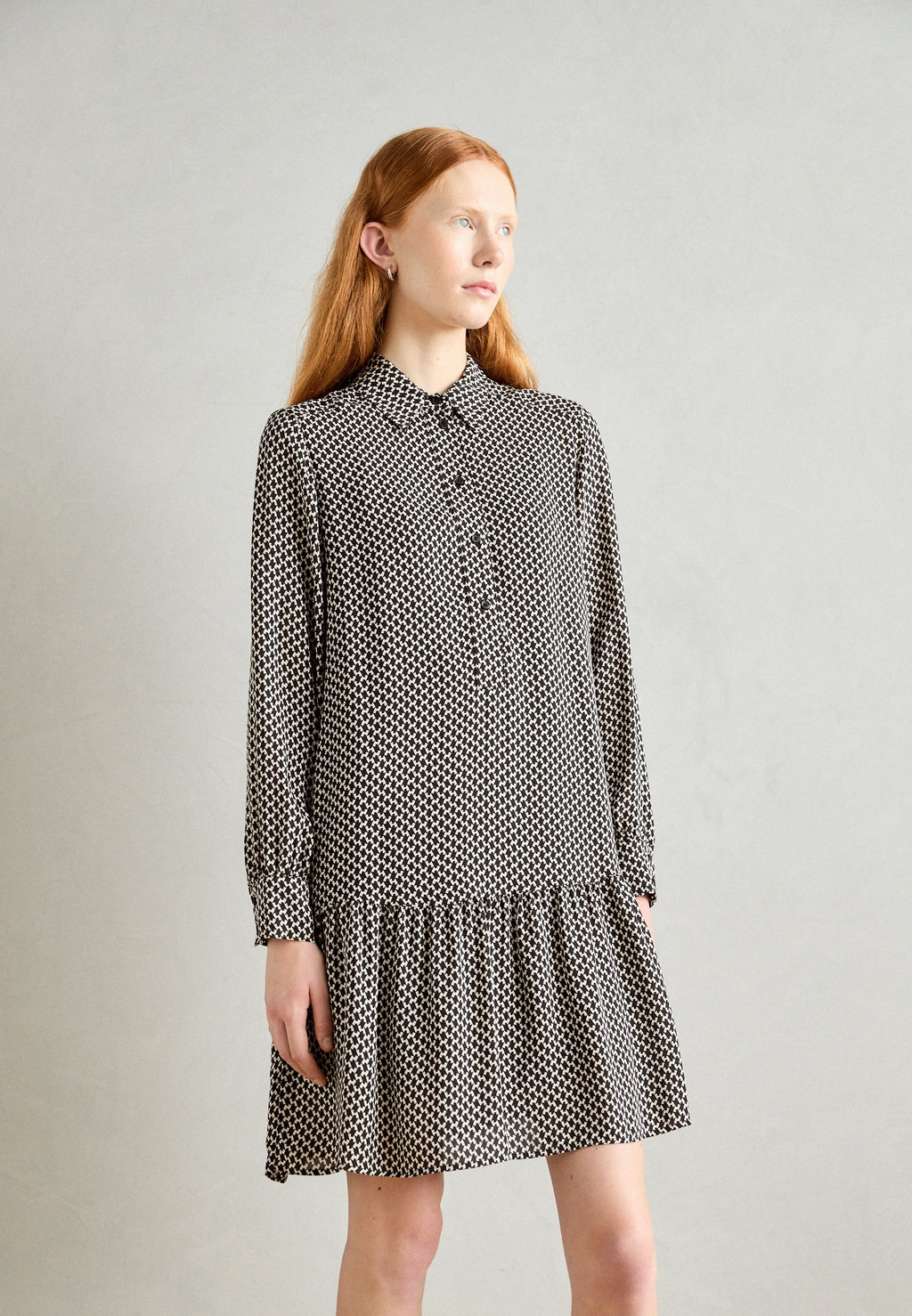 Marc O'Polo DRESS A-SHAPE SHIRT STYLE VOLANT SKIRT LONG SLEEVE KENT COLLAR