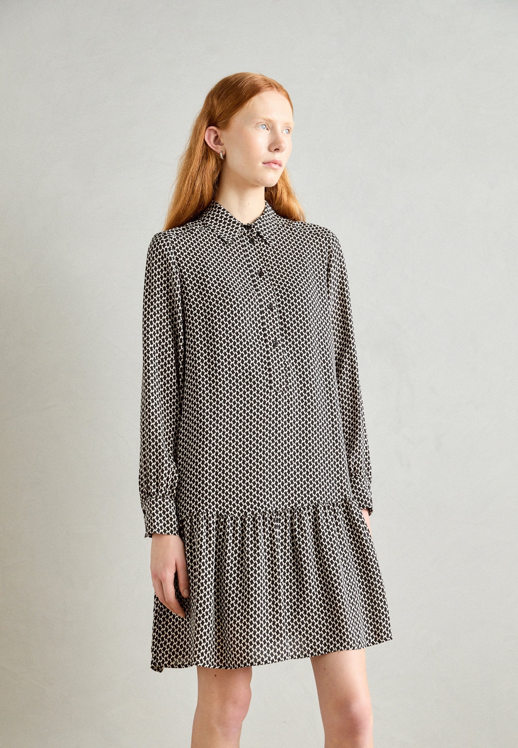Marc O'Polo DRESS A-SHAPE SHIRT STYLE VOLANT SKIRT LONG SLEEVE KENT COLLAR