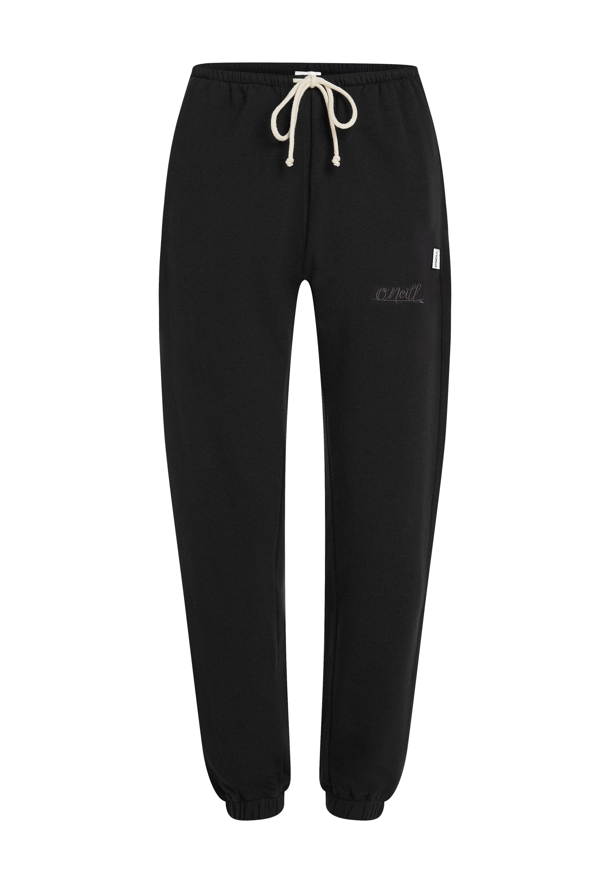Schwarze Jogginghose aus weichem Stoff, mit einem elastischen Bund und Kordelzug, elastischen Bündchen und einem kleinen gestickten Logodetail.