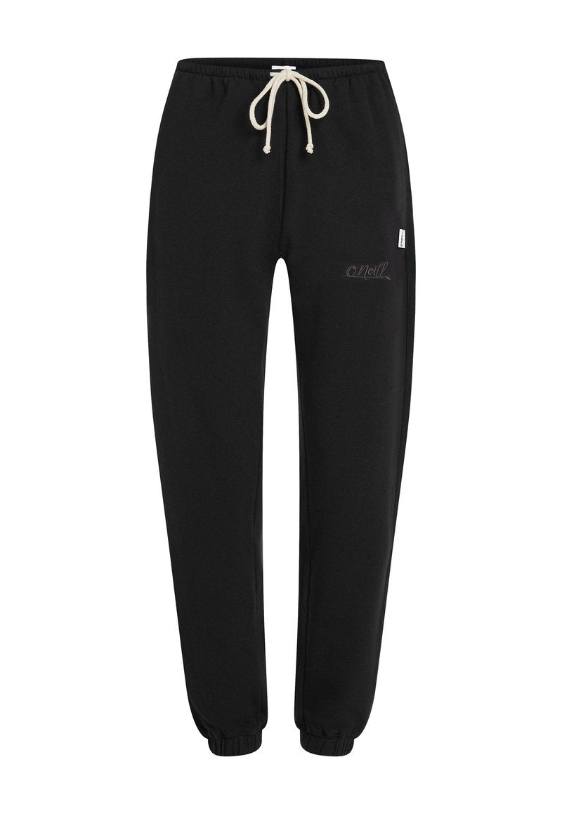 Schwarze Jogginghose aus weichem Stoff, mit einem elastischen Bund und Kordelzug, elastischen Bündchen und einem kleinen gestickten Logodetail.