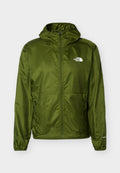 Olivgrüne, leichte Kapuzenjacke mit Frontreißverschluss, seitlichen Reißverschlusstaschen, elastischen Bündchen und weißem "The North Face"-Logo auf der Brust.