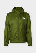 Olivgrüne, leichte Kapuzenjacke mit Frontreißverschluss, seitlichen Reißverschlusstaschen, elastischen Bündchen und weißem "The North Face"-Logo auf der Brust.