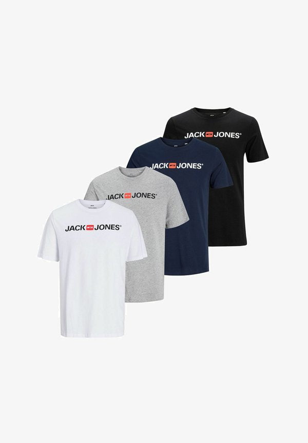 Jack & Jones RUNDHALS 4 STÜCK - Print T-shirt - weiß grau navy schwarz