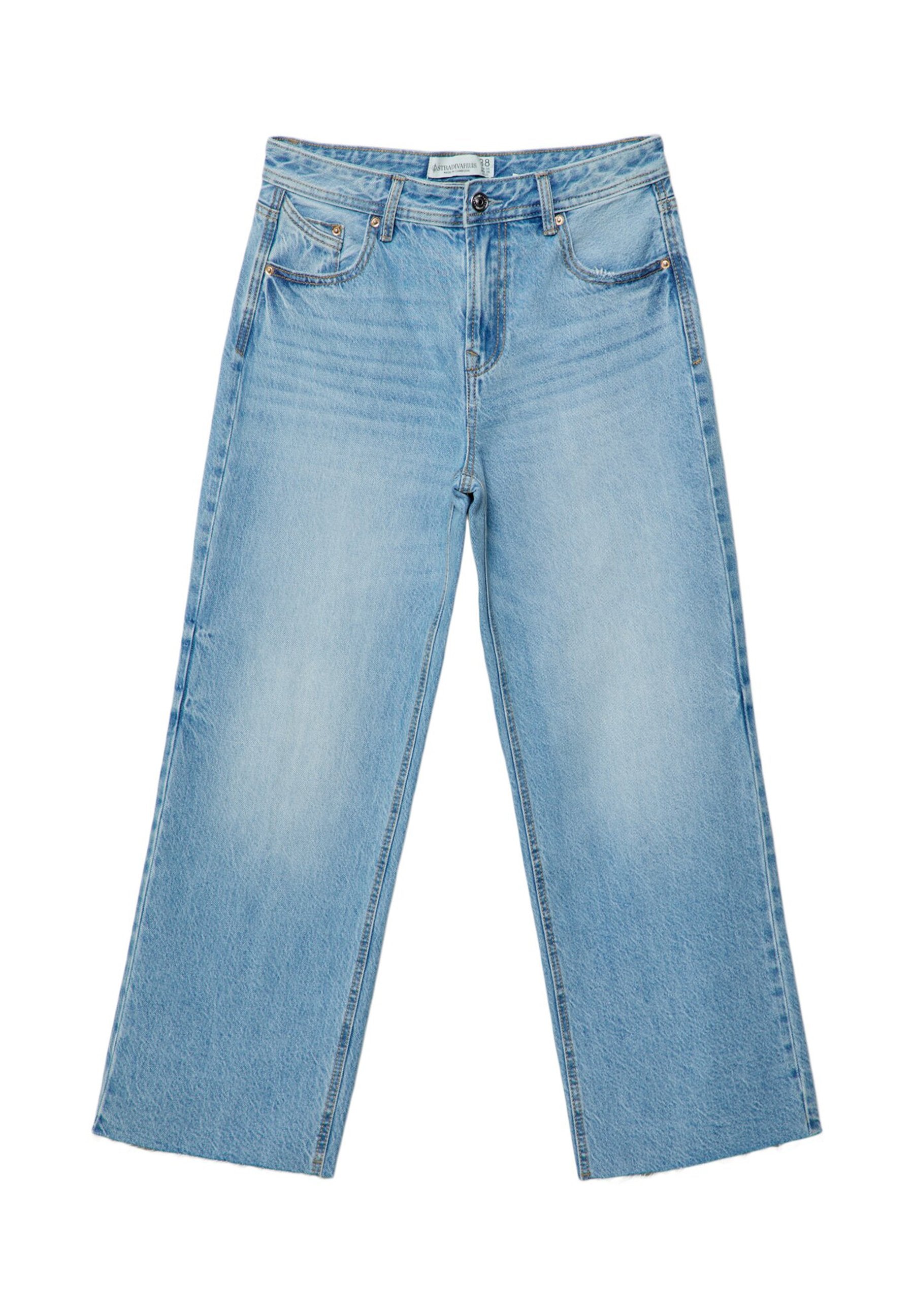 Helle blaue, weite Jeans aus Denim, mit hoher Taille, fünf Taschen und einem verwaschenen Look mit dezenten Used-Effekten.