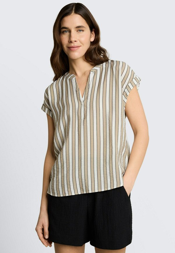 TOM TAILOR LOOSE FIT BLUSE MIT V-AUSSCHNITT - Blouse - olive white irregular stripe