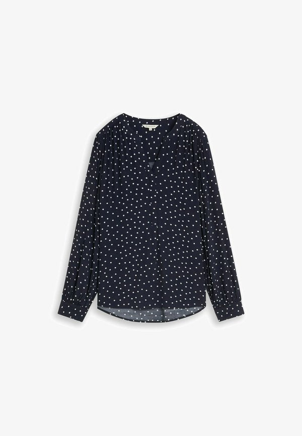 TOM TAILOR Blouse - navy white small dot design