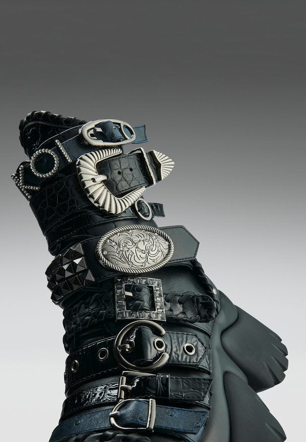 Koi Footwear ENCHAINED BELT MONSTER BOOTS - BLACK