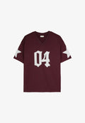 Bershka OVERSIZE FOOTBALL PRINT - T-SHIRT - Print T-shirt - dark red