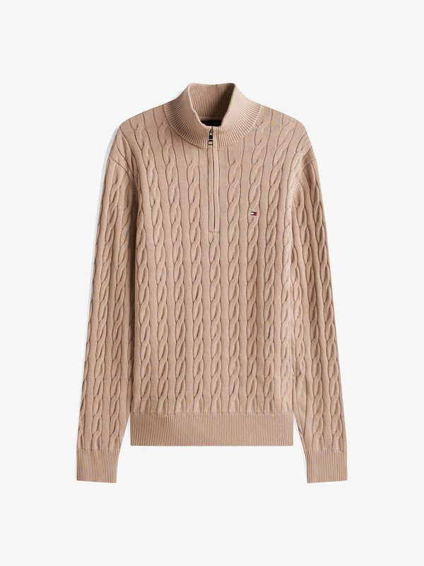 Tommy Hilfiger CLASSIC CABLE ZIP MOCK - Jumper - coastal taupe