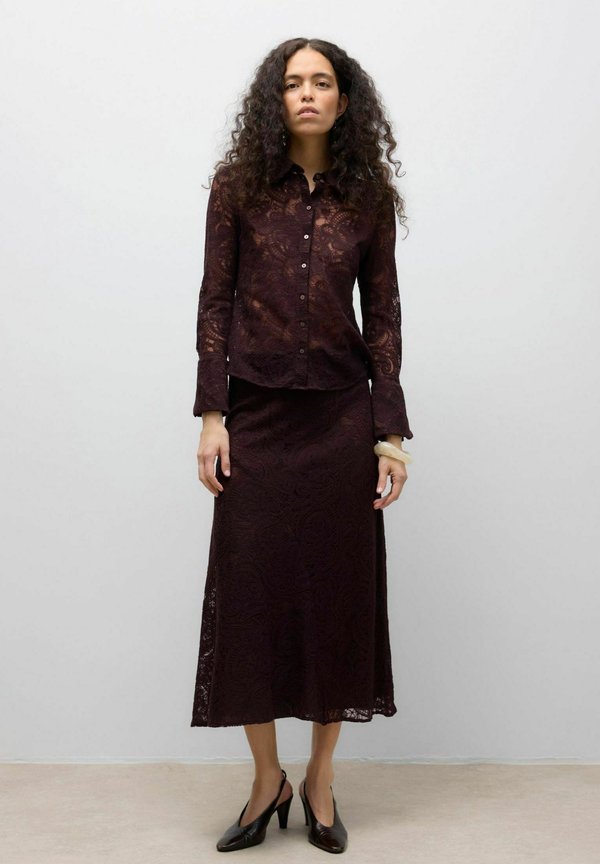 Vero Moda AWURSHILA Mid waist Long - A-line skirt - chocolate plum