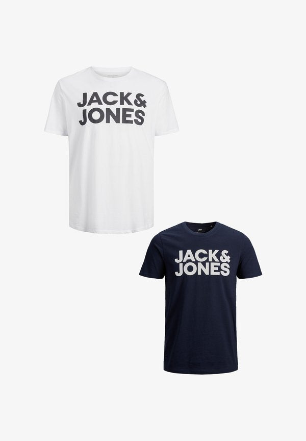 Jack & Jones LOGO PLUS SIZE RUNDHALS KURZARM ECORP 2PACK - Print T-shirt - weiß blau