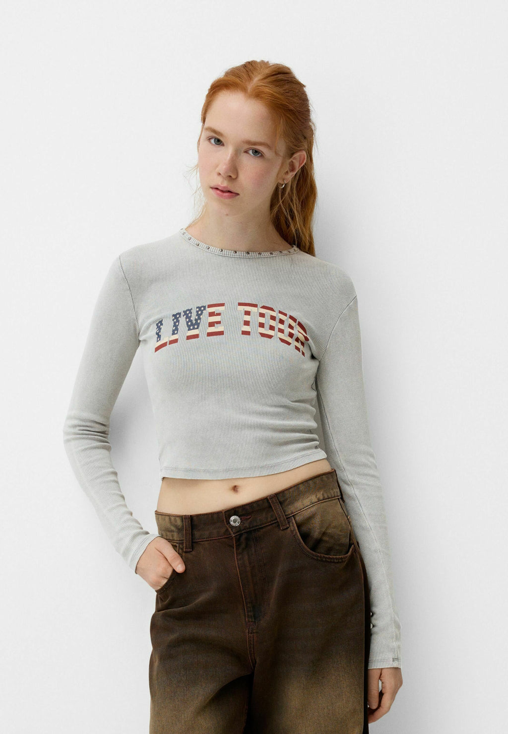 Bershka LONG SLEEVE WITH STUDS