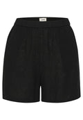 Schwarze Shorts aus leichtem Stoff, mit einem elastischen Bund, einer glatten Textur und einem schlichten Design ohne Taschen.