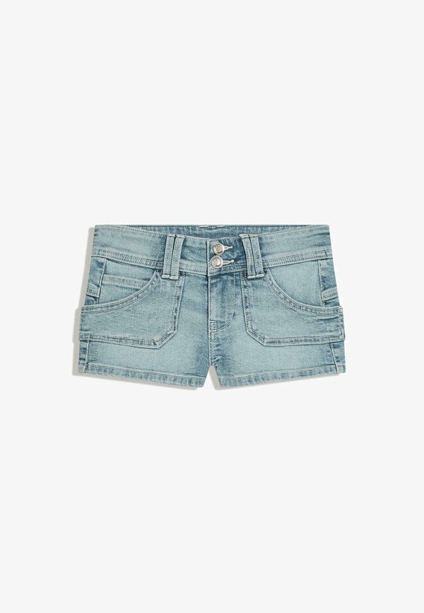 Bershka MINI SHORT - Denim shorts - light blue