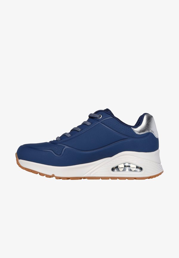 Skechers UNO - Trainers - navy durabuck rosegold duraleather mesh trim