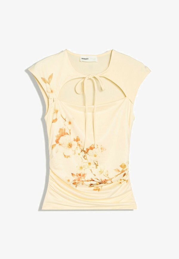 Bershka SPLIT WITH PRINT - TOP - Print T-shirt - yellow