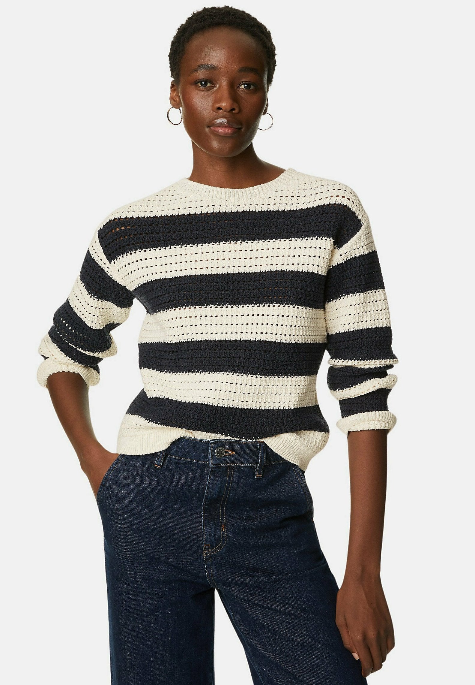 Marks & Spencer COTTON RICH STRIPED CREW NECK